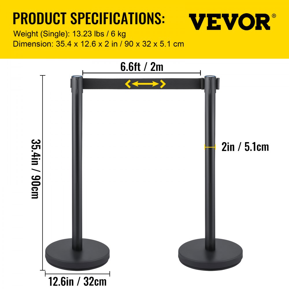 Heavy Duty - 6 PCS Stanchion Set with 6.6 ft Belt, Stainless Steel