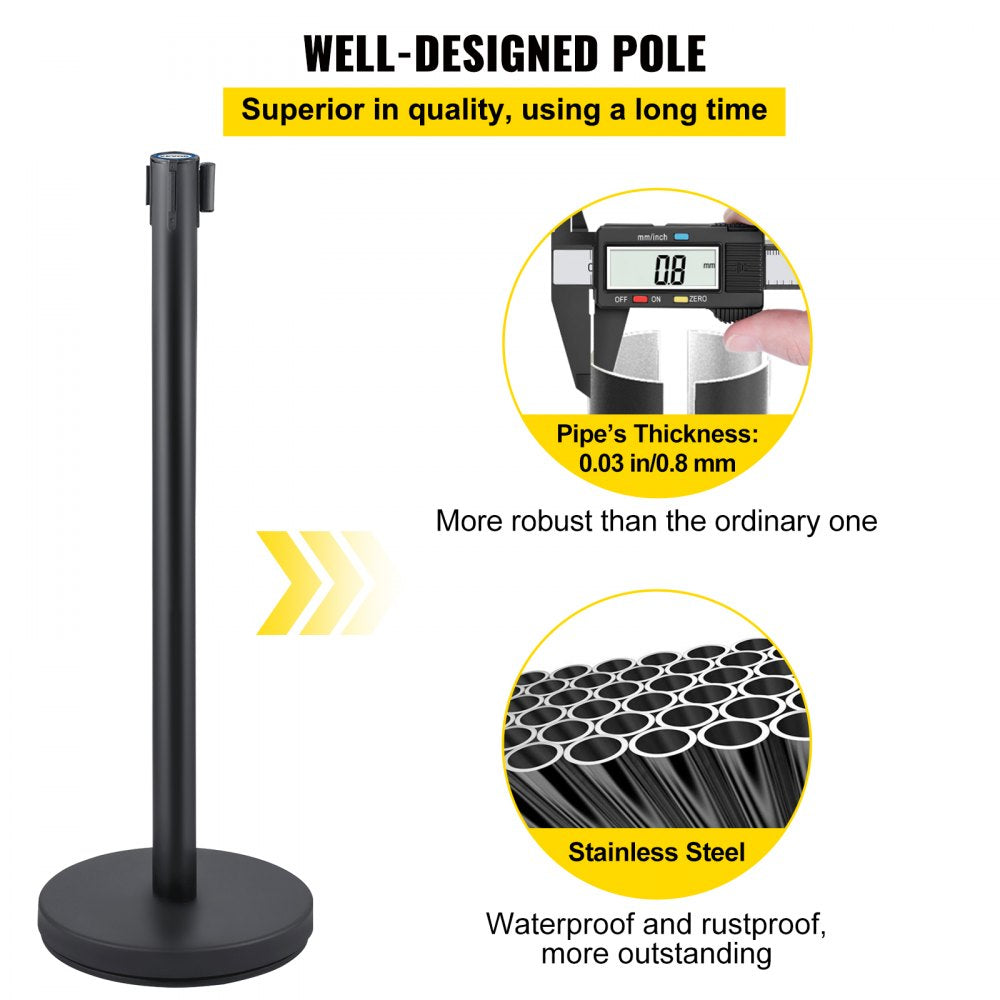 Black Stanchions 6Pcs - 35.4" Stainless Steel Stanchions with 6.6ft Belt