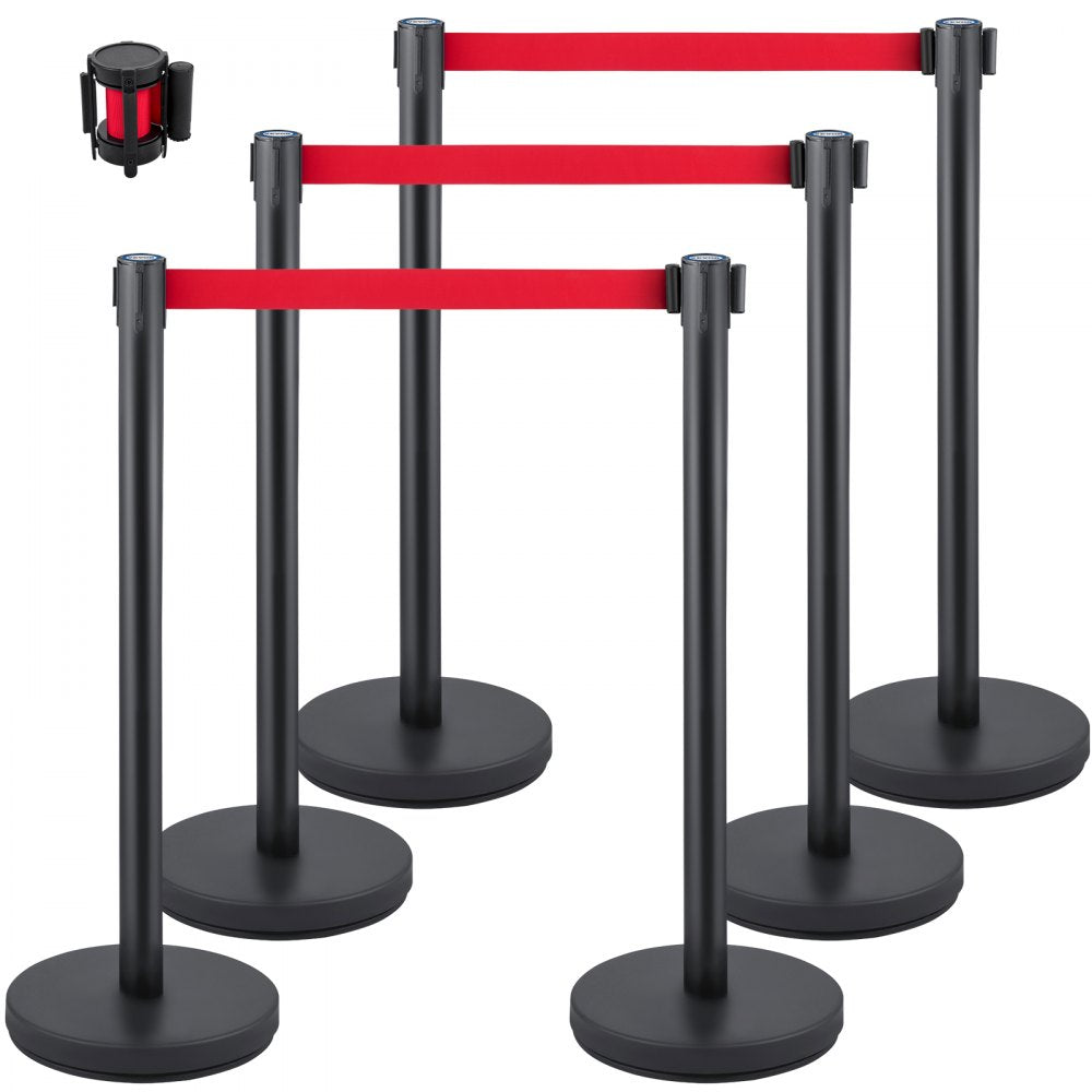 Black Stanchions 6Pcs - 35.4" Stainless Steel Stanchions with 6.6ft Belt