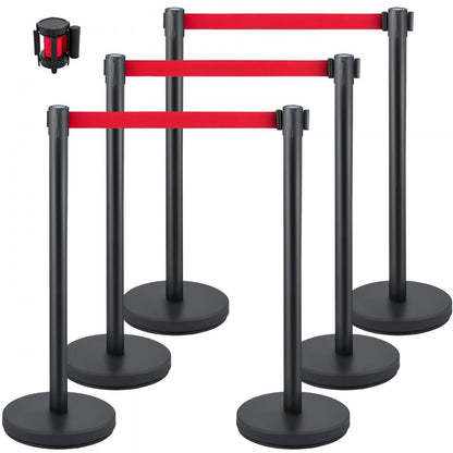 Black Stanchions 6Pcs - 35.4" Stainless Steel Stanchions with 6.6ft Belt