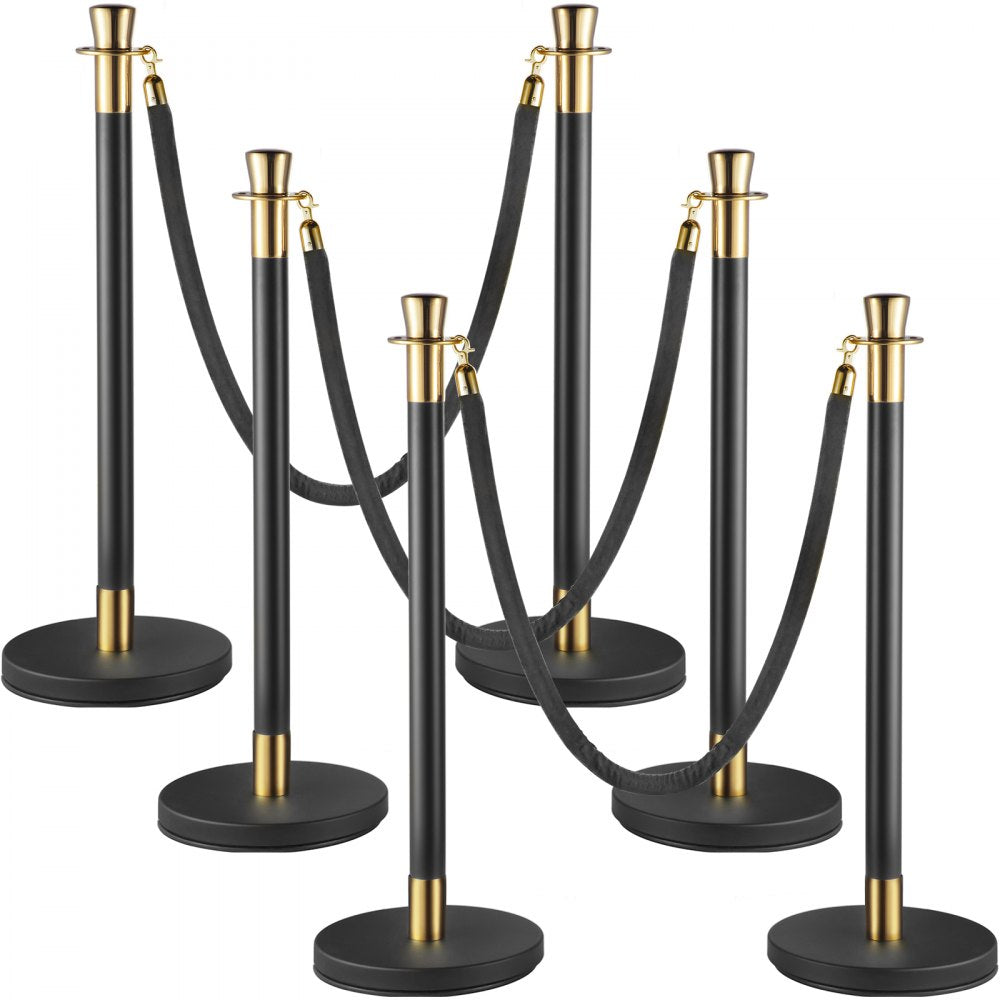VV-SS-BLBLR6HGT - 6-Piece Stainless Steel Stanchion Set with 5ft Velvet Rope