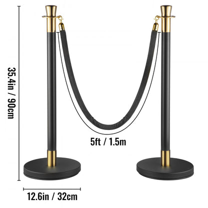 VV-SS-BLBLR6HGT - 6-Piece Stainless Steel Stanchion Set with 5ft Velvet Rope