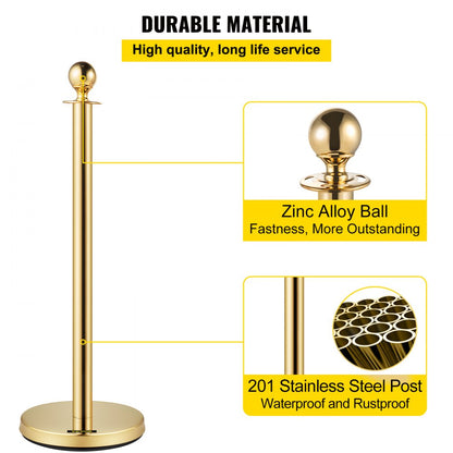 Gold Stanchions 4Pcs - Durable Queue Barriers with Velvet Ropes