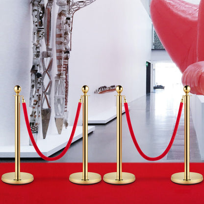 Gold Stanchions 4Pcs - Durable Queue Barriers with Velvet Ropes