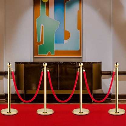 Gold Stanchions 4Pcs - Durable Stainless Steel Queue Posts with Velvet Ropes