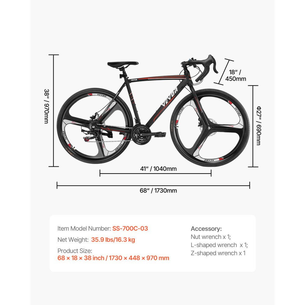 SS-700C-03 - 21-Speed 700C Road Bike with Carbon Steel Frame & Disc Brakes