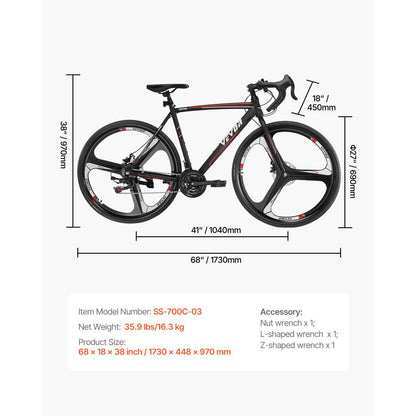 SS-700C-03 - 21-Speed 700C Road Bike with Carbon Steel Frame & Disc Brakes