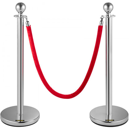 Silver Stanchions 4Pcs - 38" Durable Stainless Steel Posts with Velvet Ropes