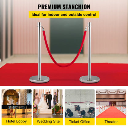 Heavy Duty - 5 ft Velvet Rope Stanchion Set with Steel Posts
