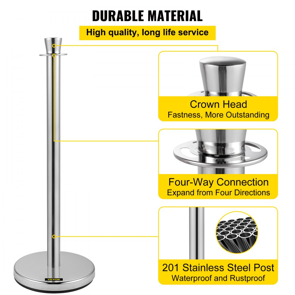 Heavy Duty - 5 ft Velvet Rope Stanchion Set with Steel Posts