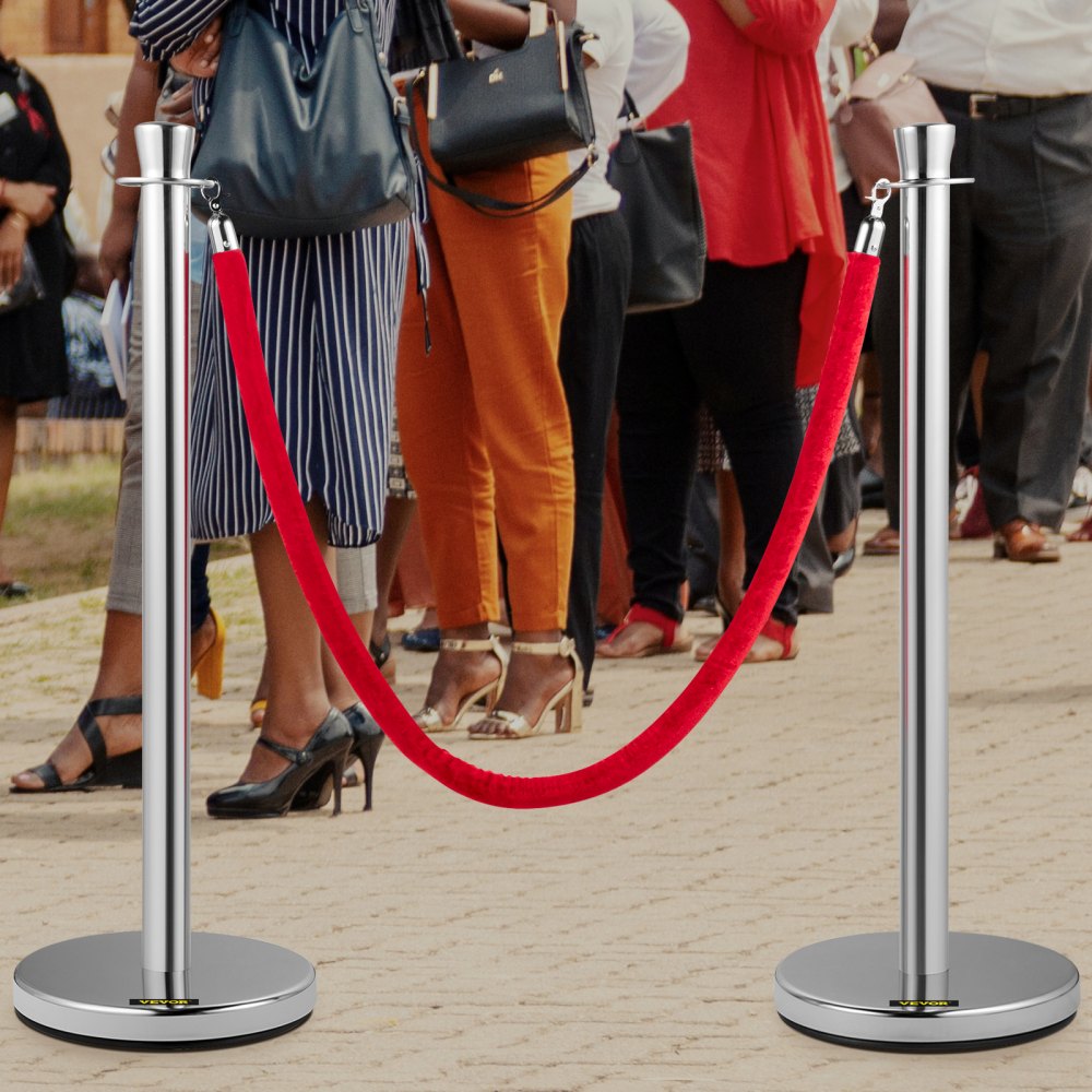 Heavy Duty - 5 ft Velvet Rope Stanchion Set with Steel Posts
