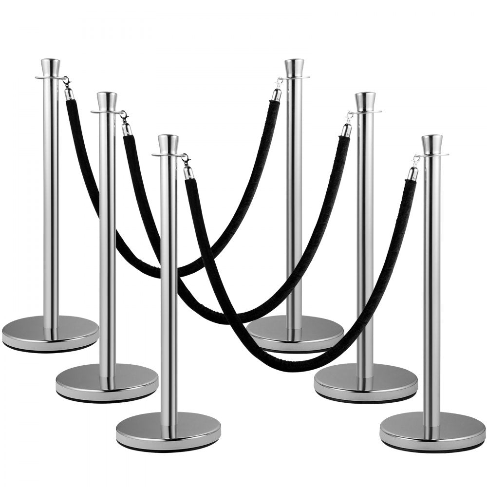 VV-SS-SBLR2HGT - 2-Piece Stainless Steel Stanchion Set with 5ft Velvet Rope