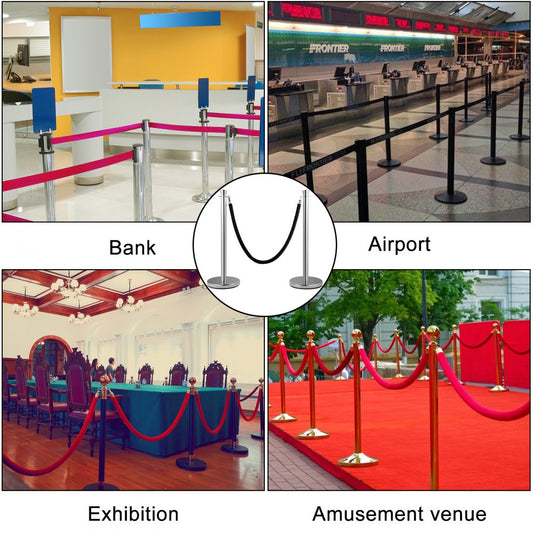 VV-SS-SBLR2HGT - 2-Piece Stainless Steel Stanchion Set with 5ft Velvet Rope