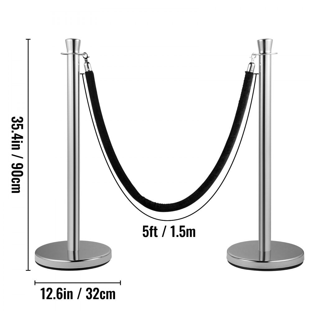 VV-SS-SBLR2HGT - 2-Piece Stainless Steel Stanchion Set with 5ft Velvet Rope