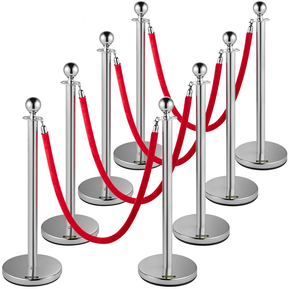 Heavy Duty - 8 Silver Stanchions with 5ft Red Velvet Rope