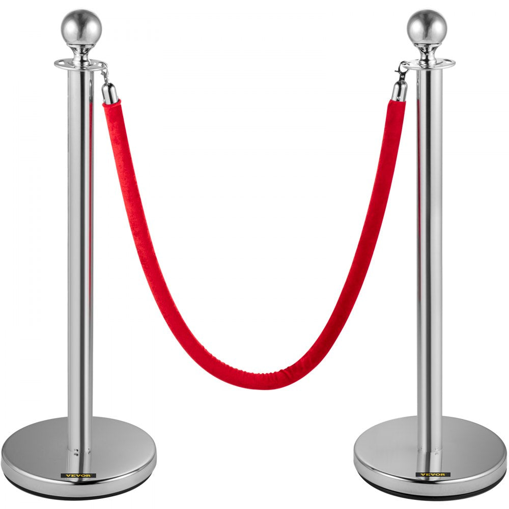 Heavy Duty - 8 Silver Stanchions with 5ft Red Velvet Rope