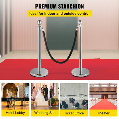 Heavy Duty - Stainless Steel Stanchion Set with 5ft Velvet Rope