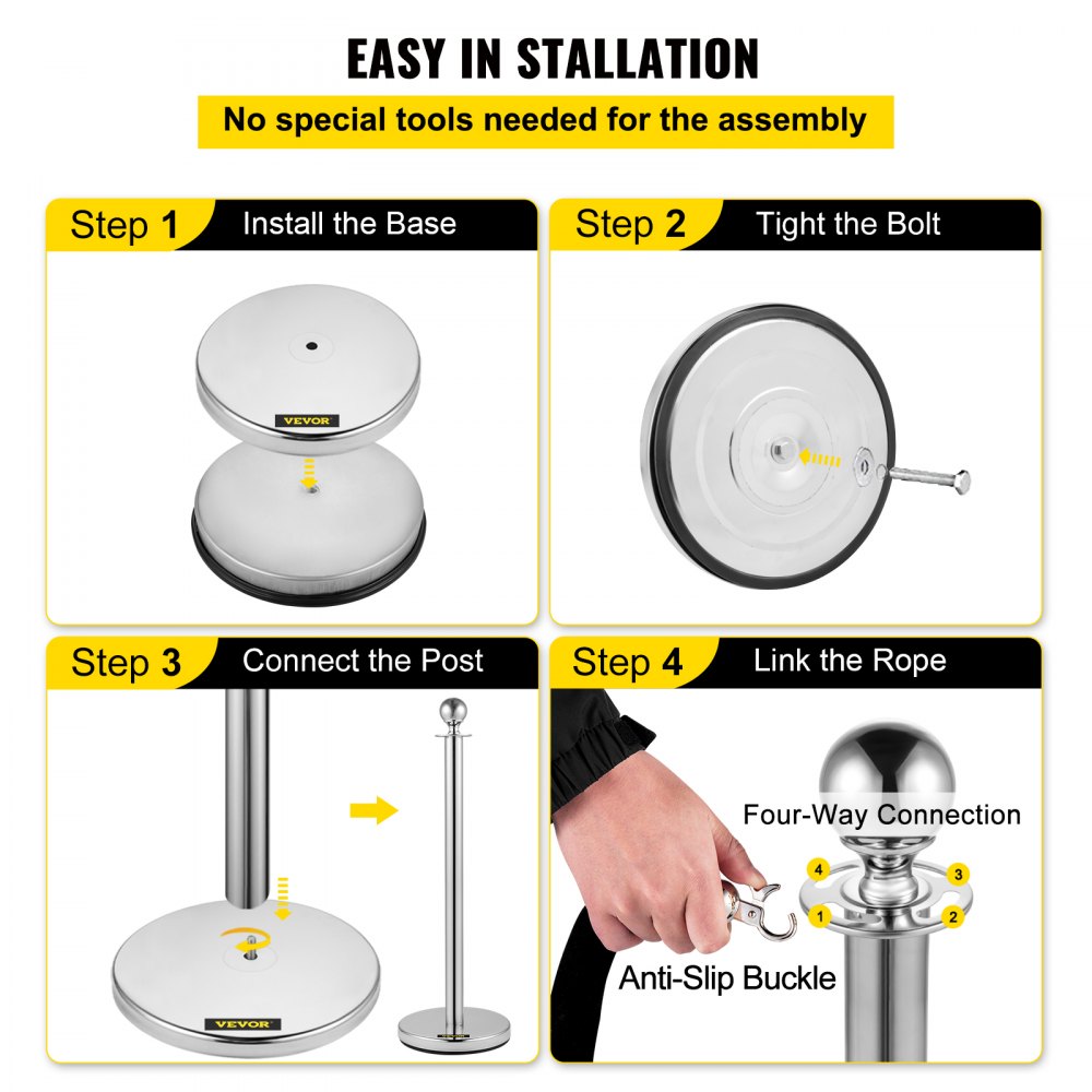 Heavy Duty - Stainless Steel Stanchion Set with 5ft Velvet Rope