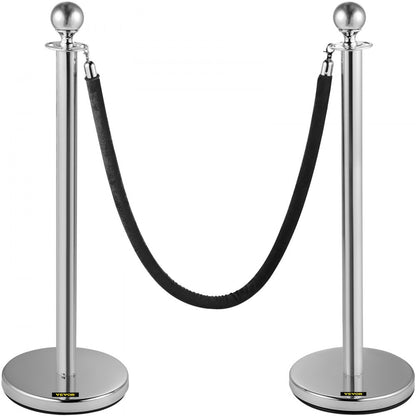 Heavy Duty - Stainless Steel Stanchion Set with 5ft Velvet Rope