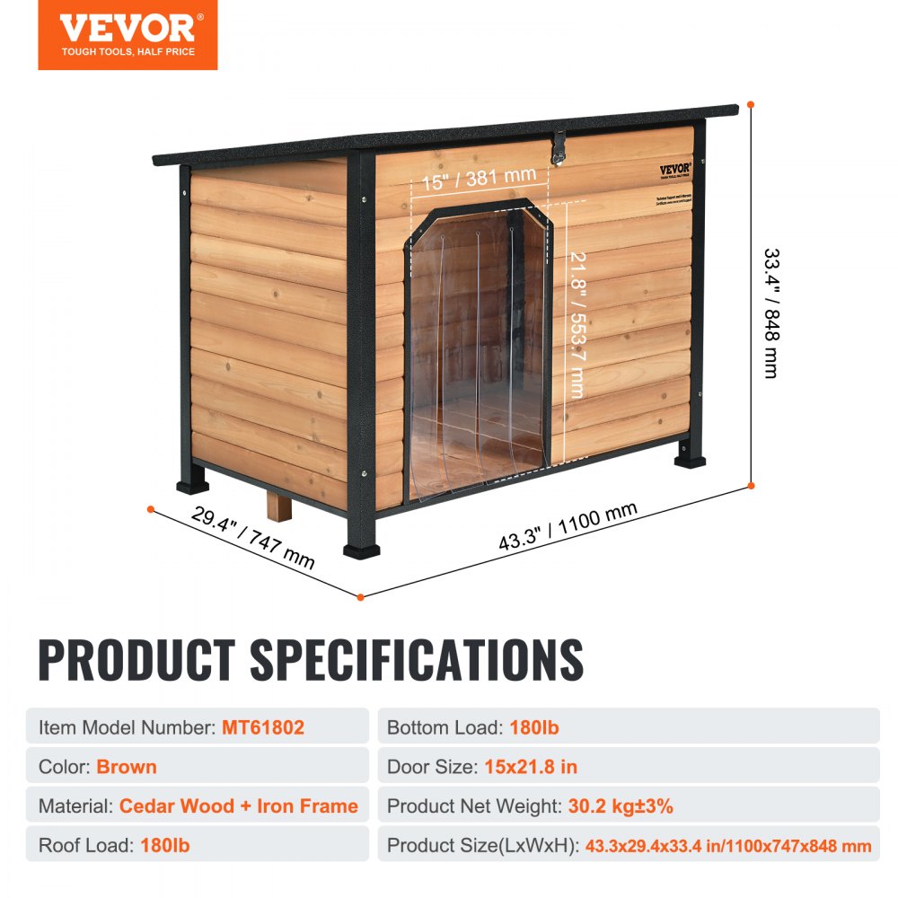 MT61802 - Spacious Insulated Outdoor Dog House for Medium to Large Breeds