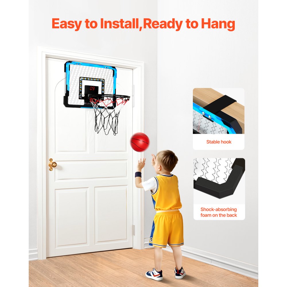 WT360 - Foldable LED Kids Basketball Hoop with Electronic Scoreboard