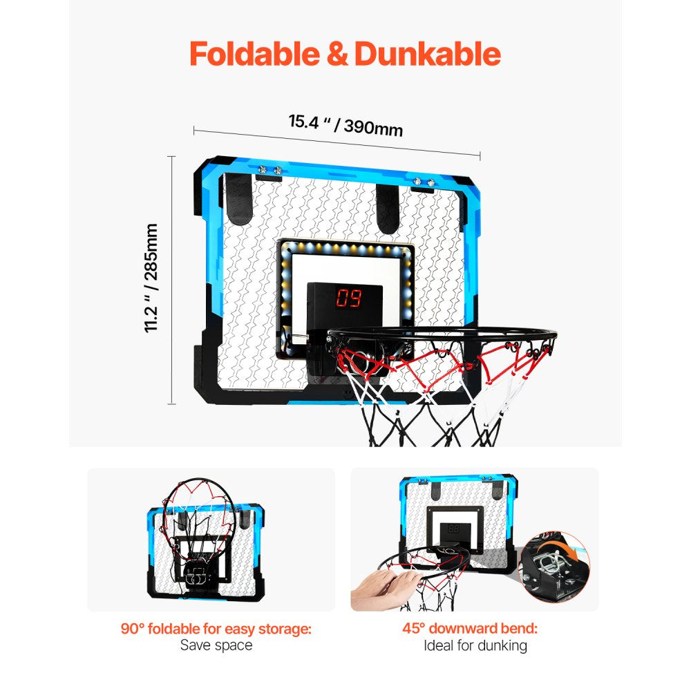WT360 - Foldable LED Kids Basketball Hoop with Electronic Scoreboard