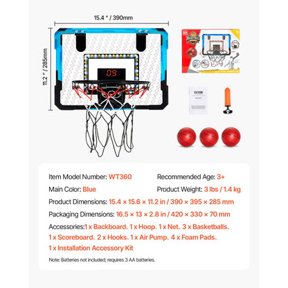 WT360 - Foldable LED Kids Basketball Hoop with Electronic Scoreboard