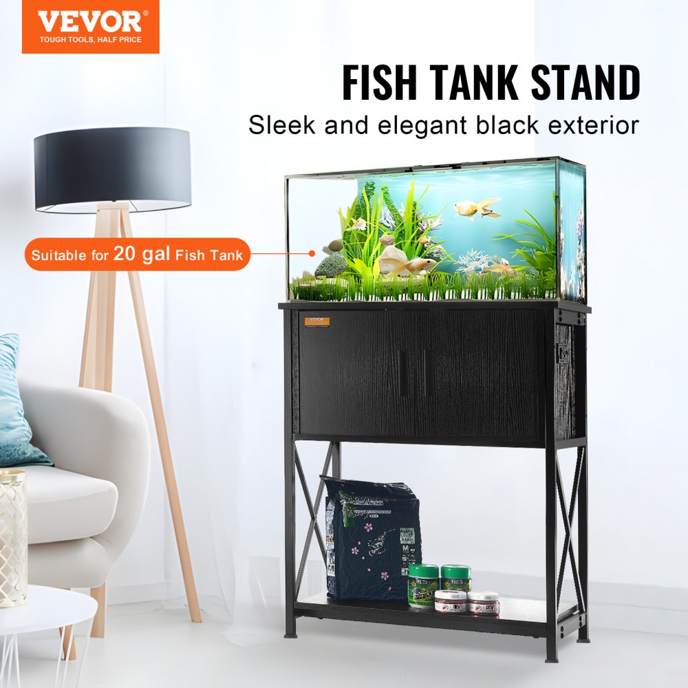 GSSU-FTS015 - VEVOR 20-Gallon Steel Aquarium Stand with 3-Tier Storage