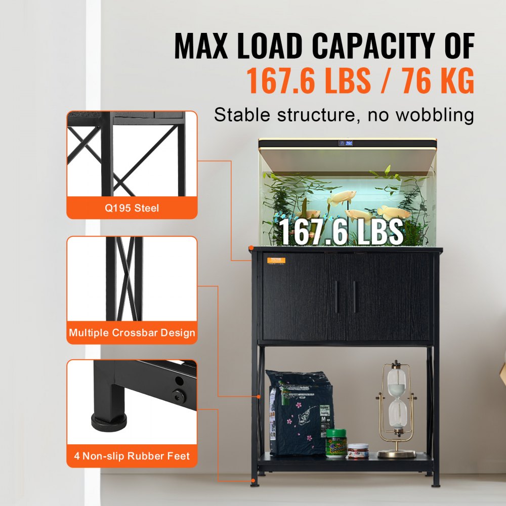 GSSU-FTS015 - VEVOR 20-Gallon Steel Aquarium Stand with 3-Tier Storage