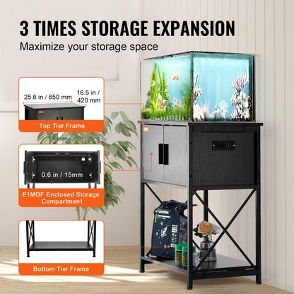 GSSU-FTS015 - VEVOR 20-Gallon Steel Aquarium Stand with 3-Tier Storage