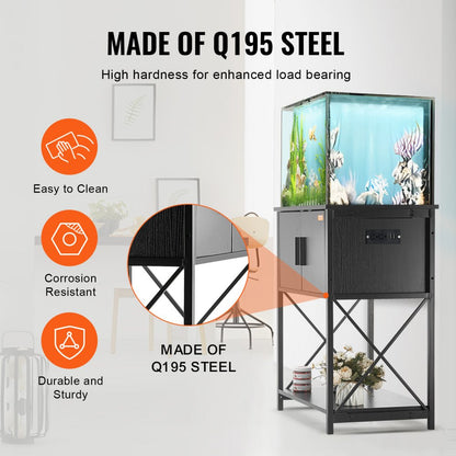 GSSU-FTS015 - VEVOR 20-Gallon Steel Aquarium Stand with 3-Tier Storage