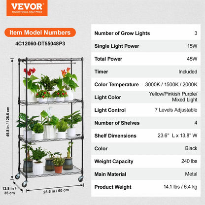 4C12060-DT55048P3-US - 49.8in Adjustable Plant Stand with 45W LED Grow Light