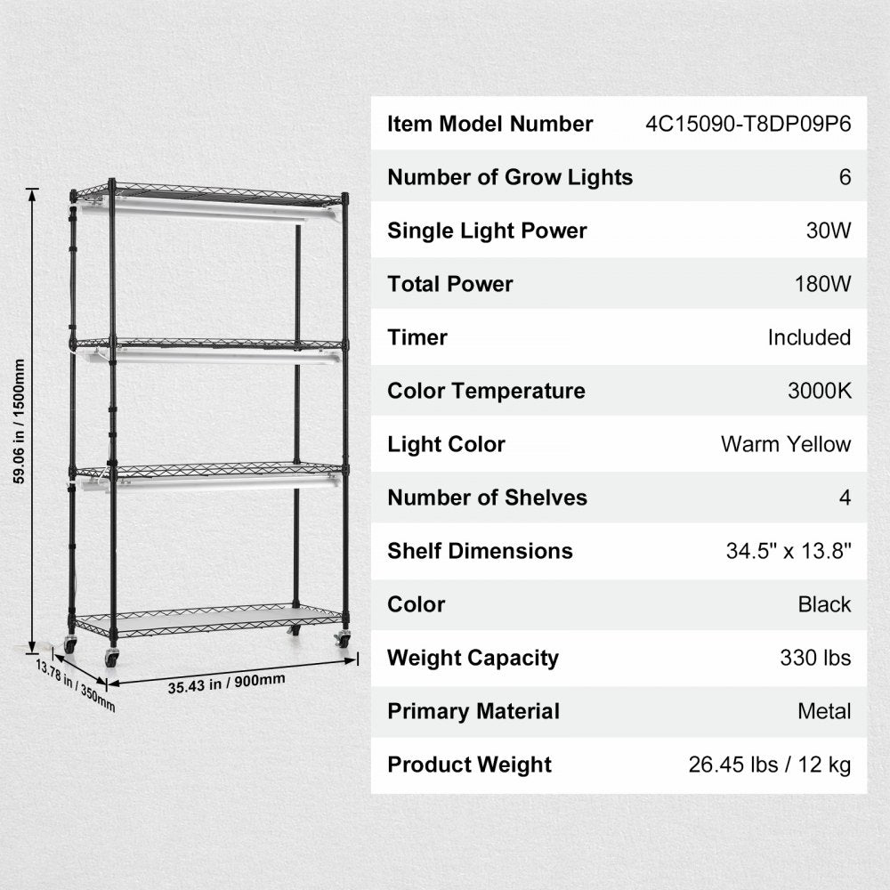 4C15090-T8DP09P6-US - 180W Steel Plant Stand with Adjustable Grow Light