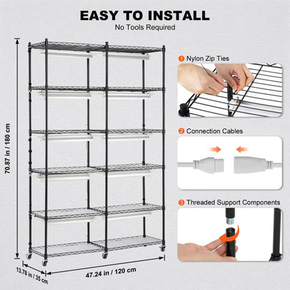 6C180120-2020T06P10-US - 200W Steel Plant Stand with Adjustable Grow Light Panels
