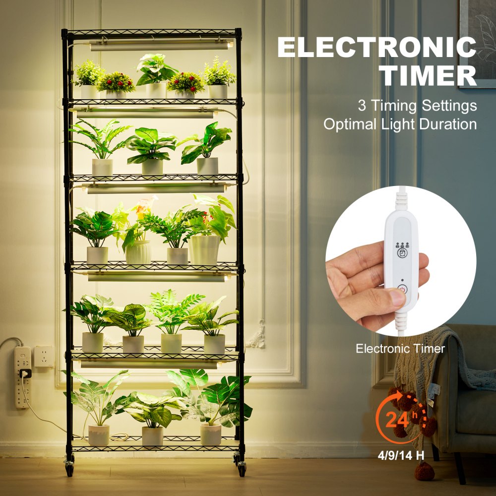 4C15090-2020T06P3-US - 6-Shelf Plant Stand with 150W LED Grow Light 29.5"x13.8"x70.9"