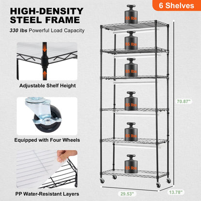 4C15090-2020T06P3-US - 6-Shelf Plant Stand with 150W LED Grow Light 29.5"x13.8"x70.9"