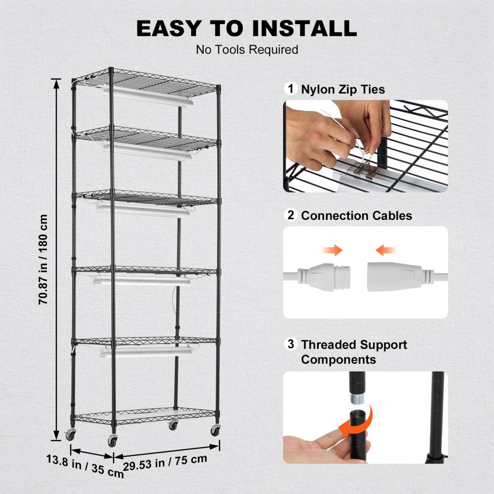 6C18075-T8DP06P8-US - 29.5"x13.8"x70.9" Steel Plant Stand with 192W LED Grow Light