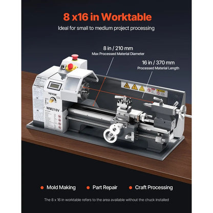 WM210V - Versatile 8x16" Metal Lathe with Adjustable Speed and Threading Options