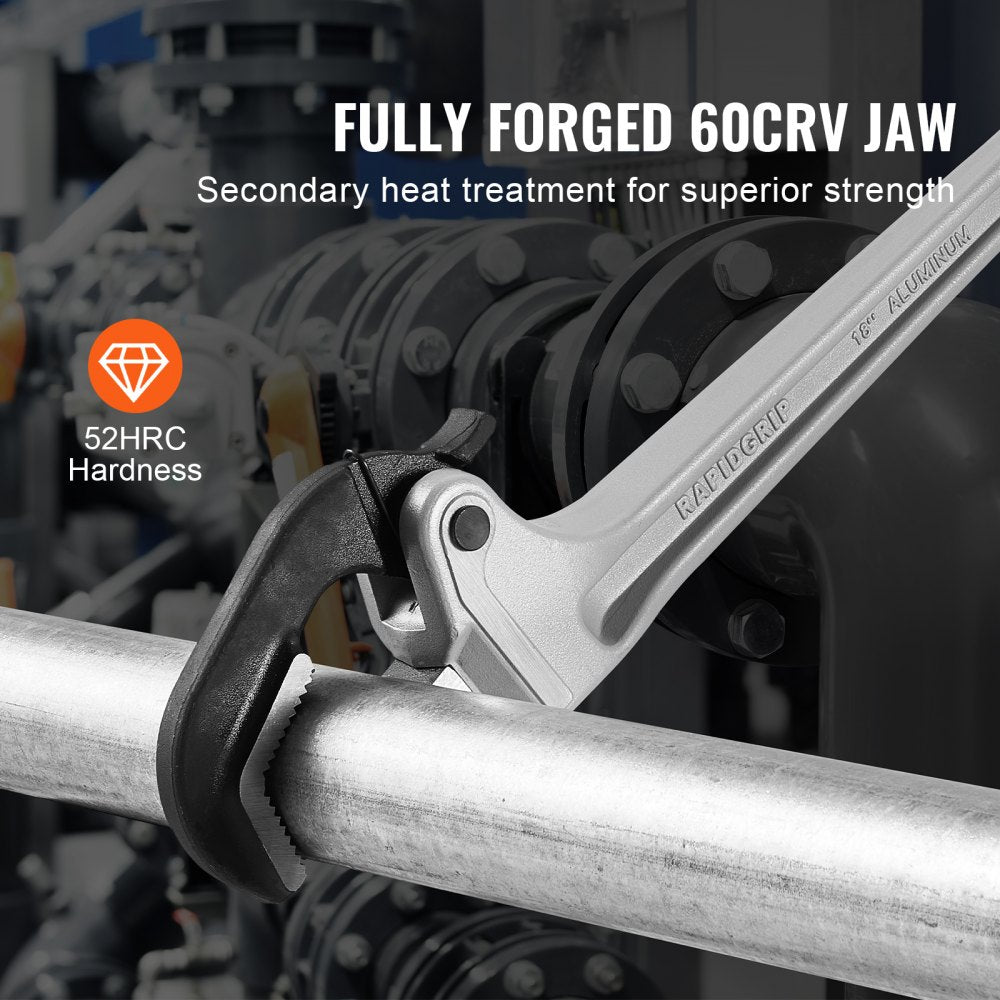 TD0520 18" - Lightweight Aluminum Heavy-Duty Pipe Wrench with Ergonomic Handle