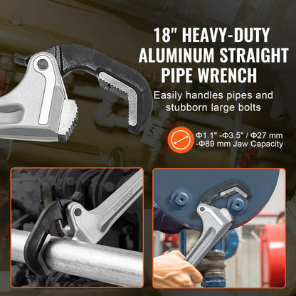 TD0520 18" - Lightweight Aluminum Heavy-Duty Pipe Wrench with Ergonomic Handle