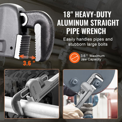 TD0505 18" Lightweight Aluminum Pipe Wrench - Sturdy & Durable Design