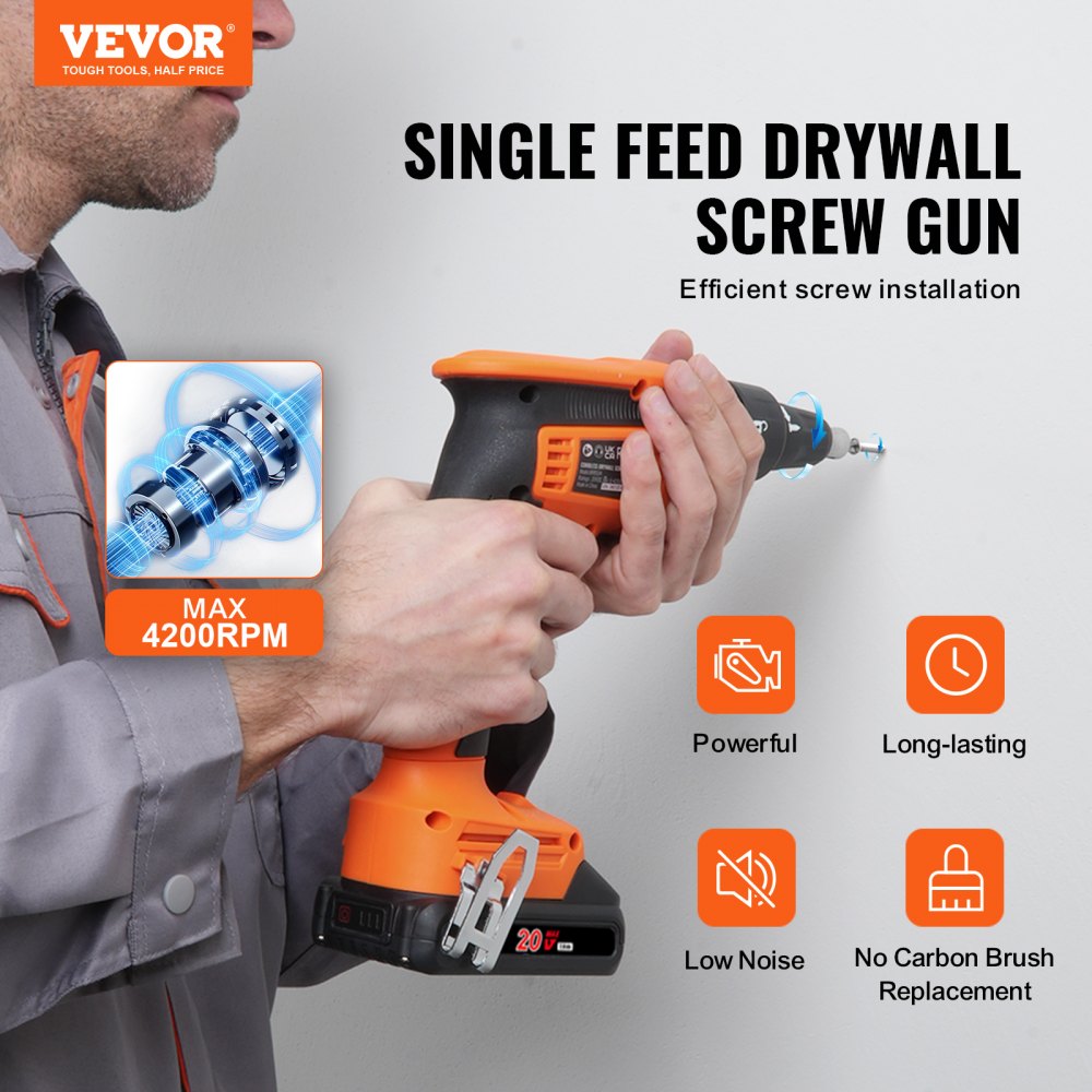 BR8504 - 4200RPM Brushless Cordless Drywall Screw Gun Kit with 2 Batteries