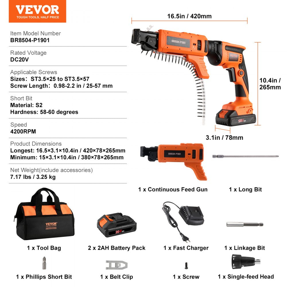BR8504-P1901 - VEVOR 20V Auto-Feed Screw Gun with Brushless Motor