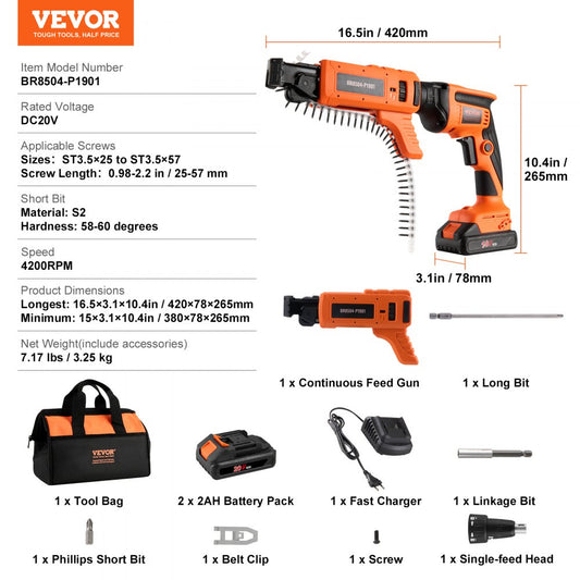 BR8504-P1901 - VEVOR 20V Auto-Feed Screw Gun with Brushless Motor