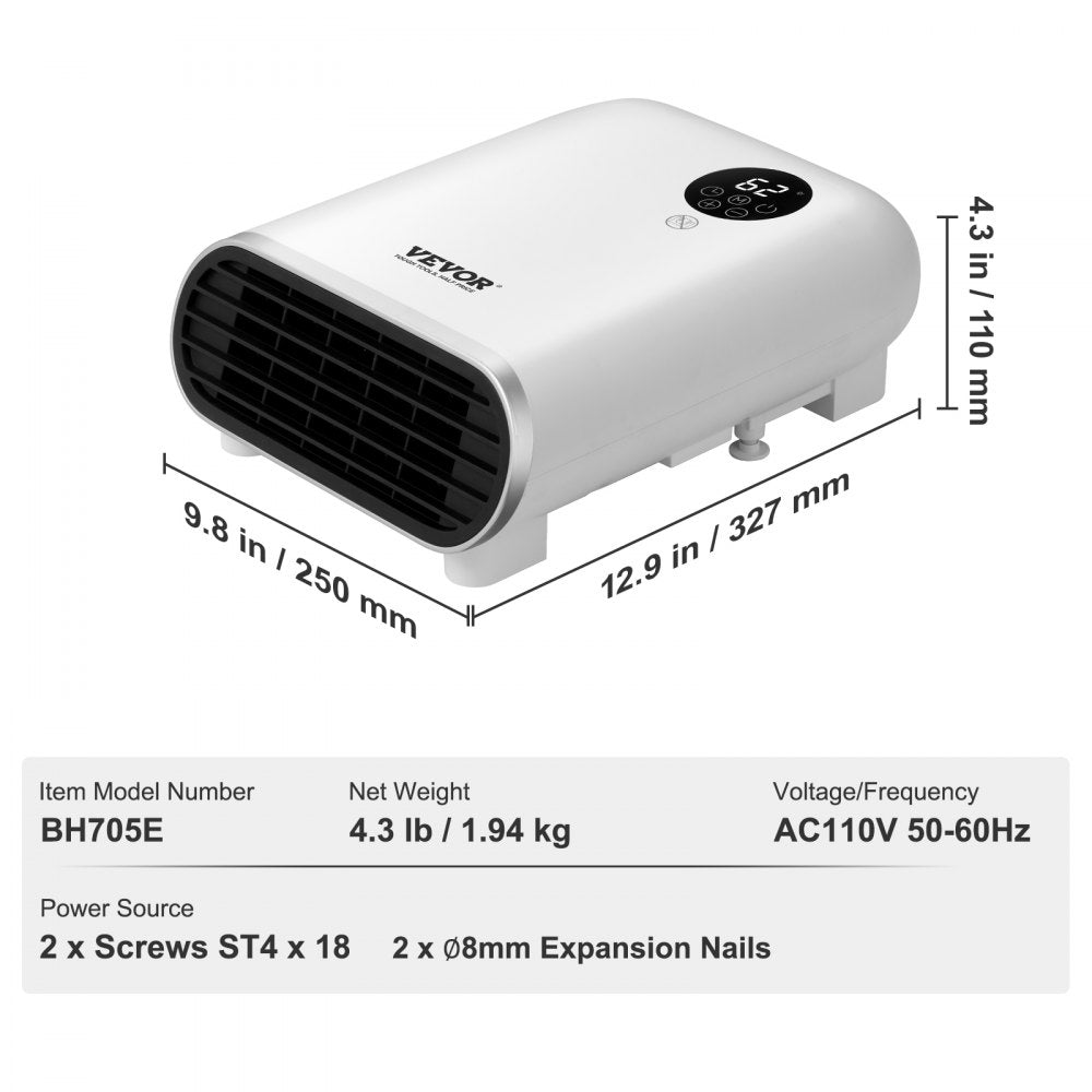BH705E - 1500W VEVOR Wall Heater with Remote & Safety Features
