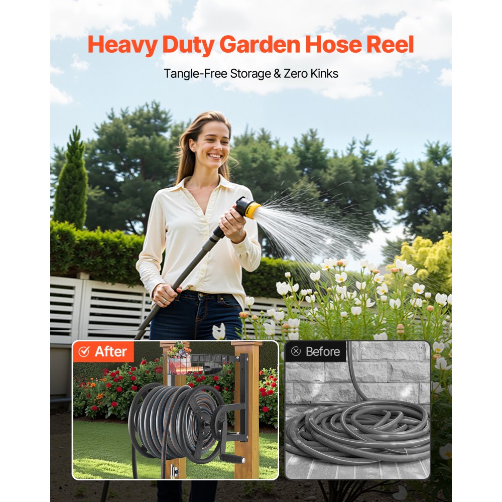 HR-026-1 - 125ft Heavy-Duty Steel Hose Reel with Brass Fittings