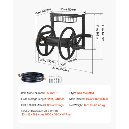 HR-026-1 - 125ft Heavy-Duty Steel Hose Reel with Brass Fittings