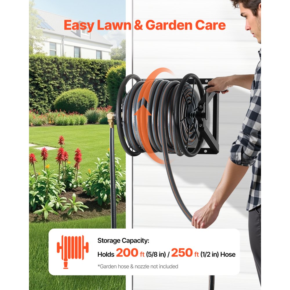 HR-703-2 - Heavy-Duty 200ft Wall-Mounted Hose Reel with Brass Fittings