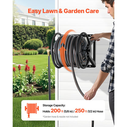 HR-703-2 - Heavy-Duty 200ft Wall-Mounted Hose Reel with Brass Fittings