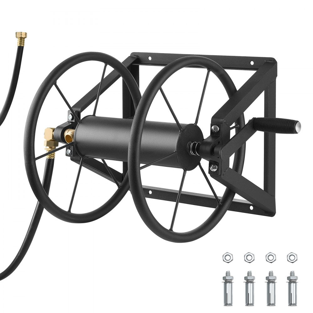 HR-703-2 - Heavy-Duty 200ft Wall-Mounted Hose Reel with Brass Fittings